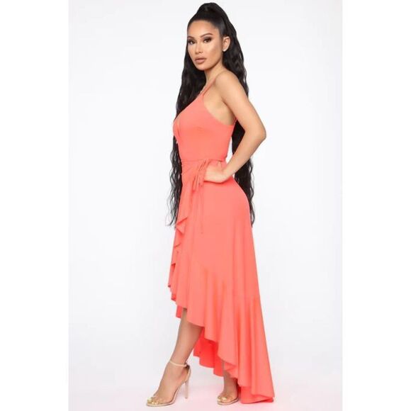 Fashion Nova Every Strut Wrap Maxi Dress NWT Coral Size M - Picture 3 of 8
